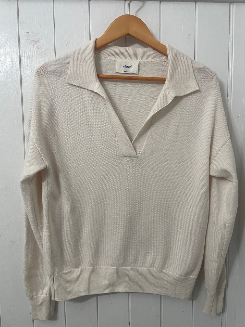 Wilfred 100% Merino Wool Clara Cream Collared V-Neck Pullover Sweater - s - Picture 7 of 13